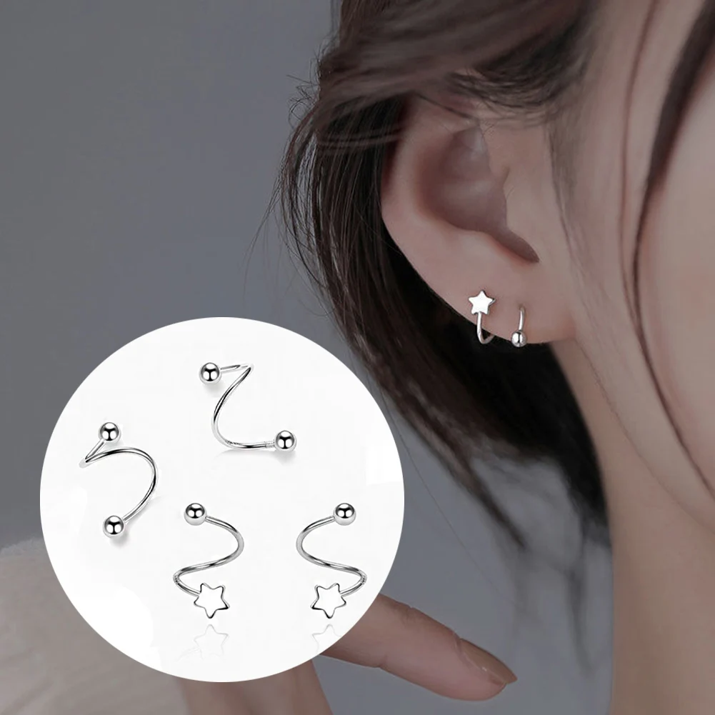 

2PC Stainless Steel Silver Color Minimal Ball Star Ear Studs Earring Women Korean Helix Studs Tragus Cartilage Piercing Jewelry