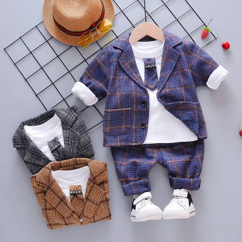 

3 pcs suits Baby Boy Clothes New Christening Formal Party Bodysuit Outfit Gift long Sleeve autumn set 9 12 18 24 Monthes