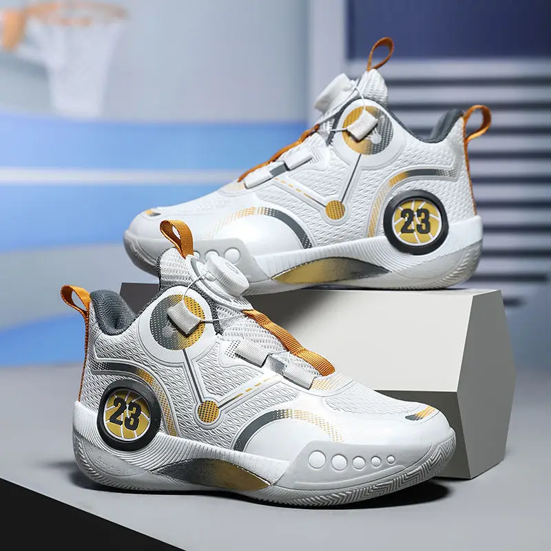 New Kids Basketball Shoes Leather Phantom 3 Rotated Button Boys Sneakers Mesh breathable Non-Slip Children Trainer Sport Shoes
