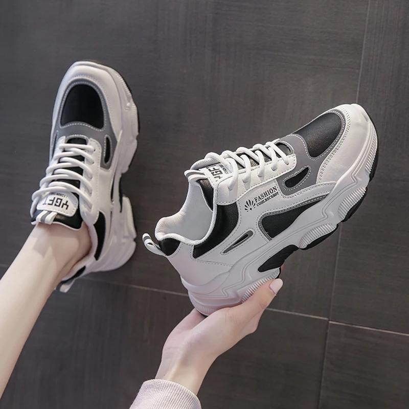 Кроссовки женские на платформе повседневная обувь для бега толстая подошва из ПУ