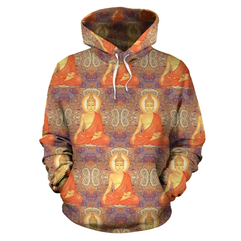 Худи с 3D-принтом Будды в стиле Харадзюку свитшоты капюшоном графическим рисунком