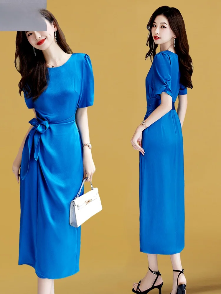 Женское платье средней длины облегающее длинное с высокой талией лето 2024