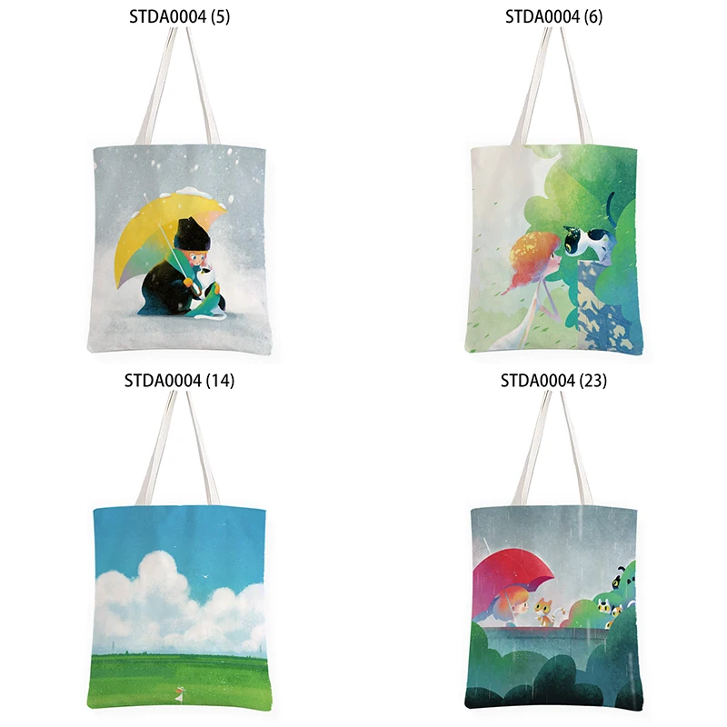 

Cartoon Little Girl Storage Bags Canvas Beach Bag Women's Cosmetic Bag Clothes Organizer Shipping Bags Stationery Organizer Bags
