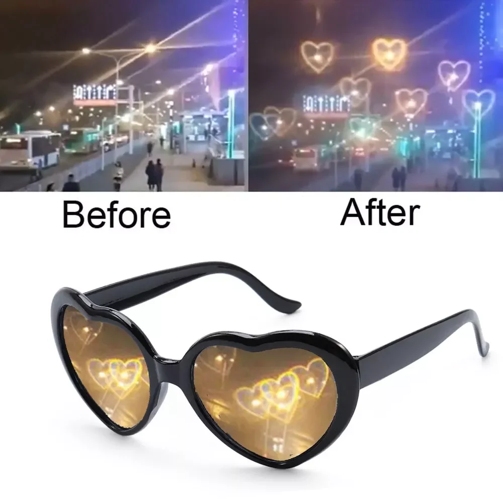 

2021 Heart Shaped Love Effects at Night Eye Glasses Change Love Heart Lights Diffraction Eyeglasses Unisex Eyewear Accessories