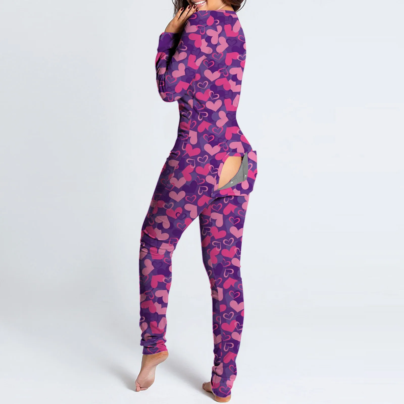 

Adults Women's Flap Button Day Print Jumpsuit Functional Buttoned Sleepwear Down Valentine's Women's Pant Suits Women Elegant