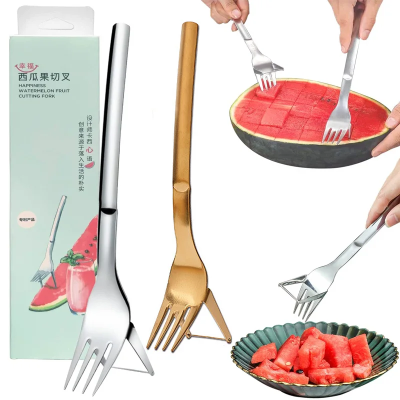 

Watermelon Slicer 2 in 1 Watermelon Fork Slicer Stainless Steel Fruit Fork Multipurpose Fruit Fork Slicing Knife Kitchen Gadgets