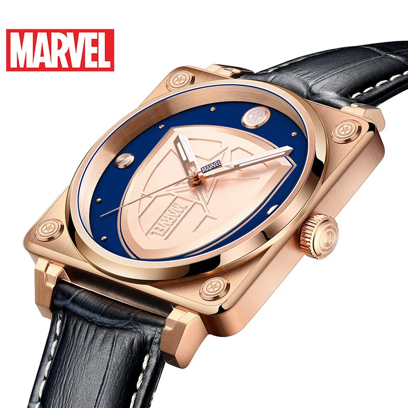 

Marvel Gift With Box Men's Quartz Leather Strap Leisure Trend Sports Personality Business Square Luminous Watch Zegarek Relojes