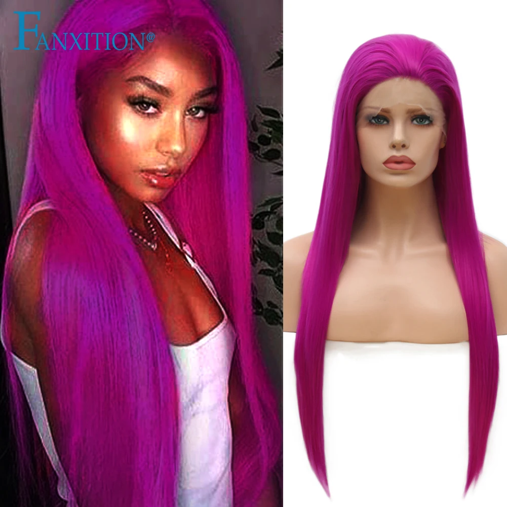 

FANXITION Synthetic Wigs Perruque Femme Pink Wig Straight Lace Wigs For Black Women High Temperature Fiber Cute Daily Wigs