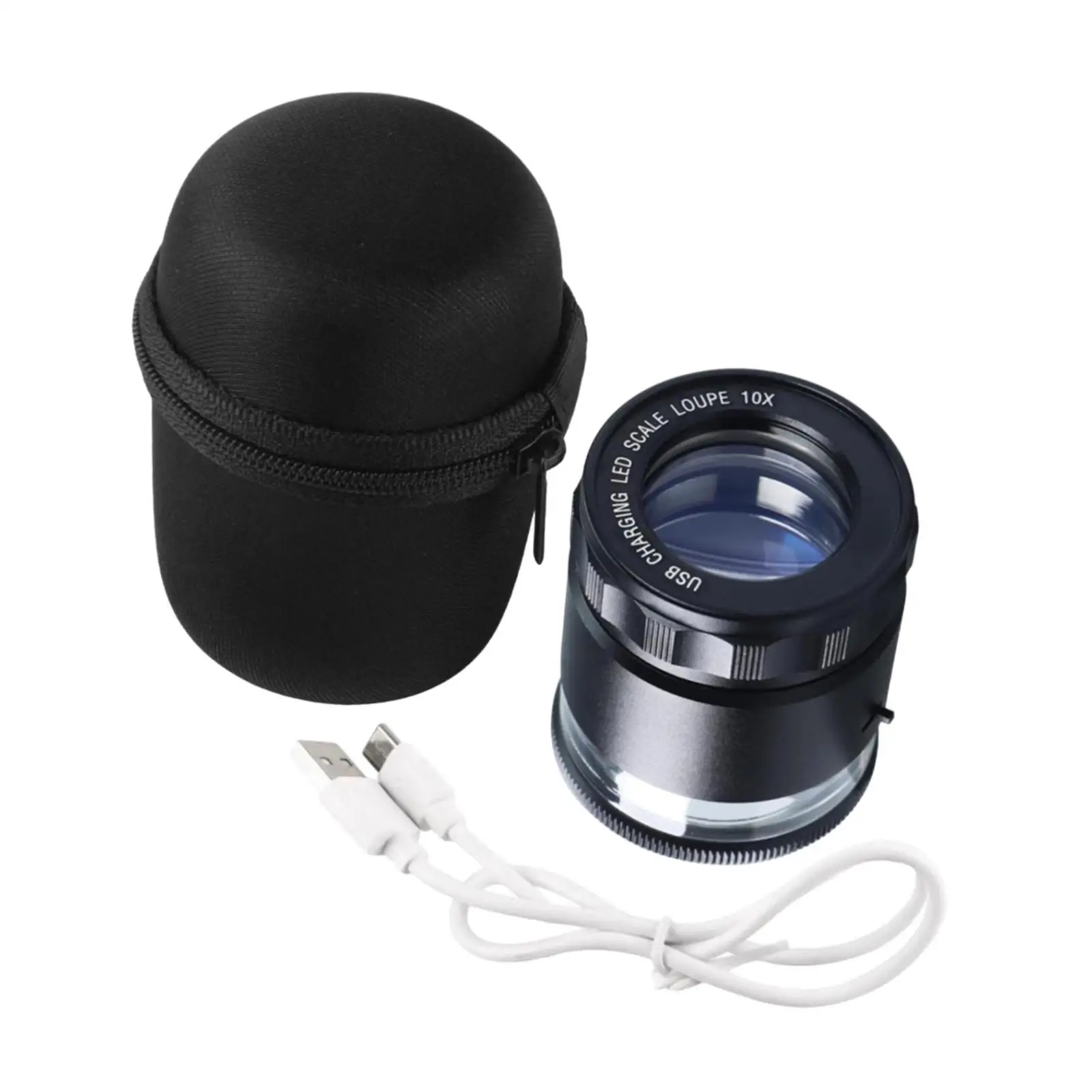 Ювелирное увеличительное стекло 10x с подсветкой и сетчатой шкалой портативное