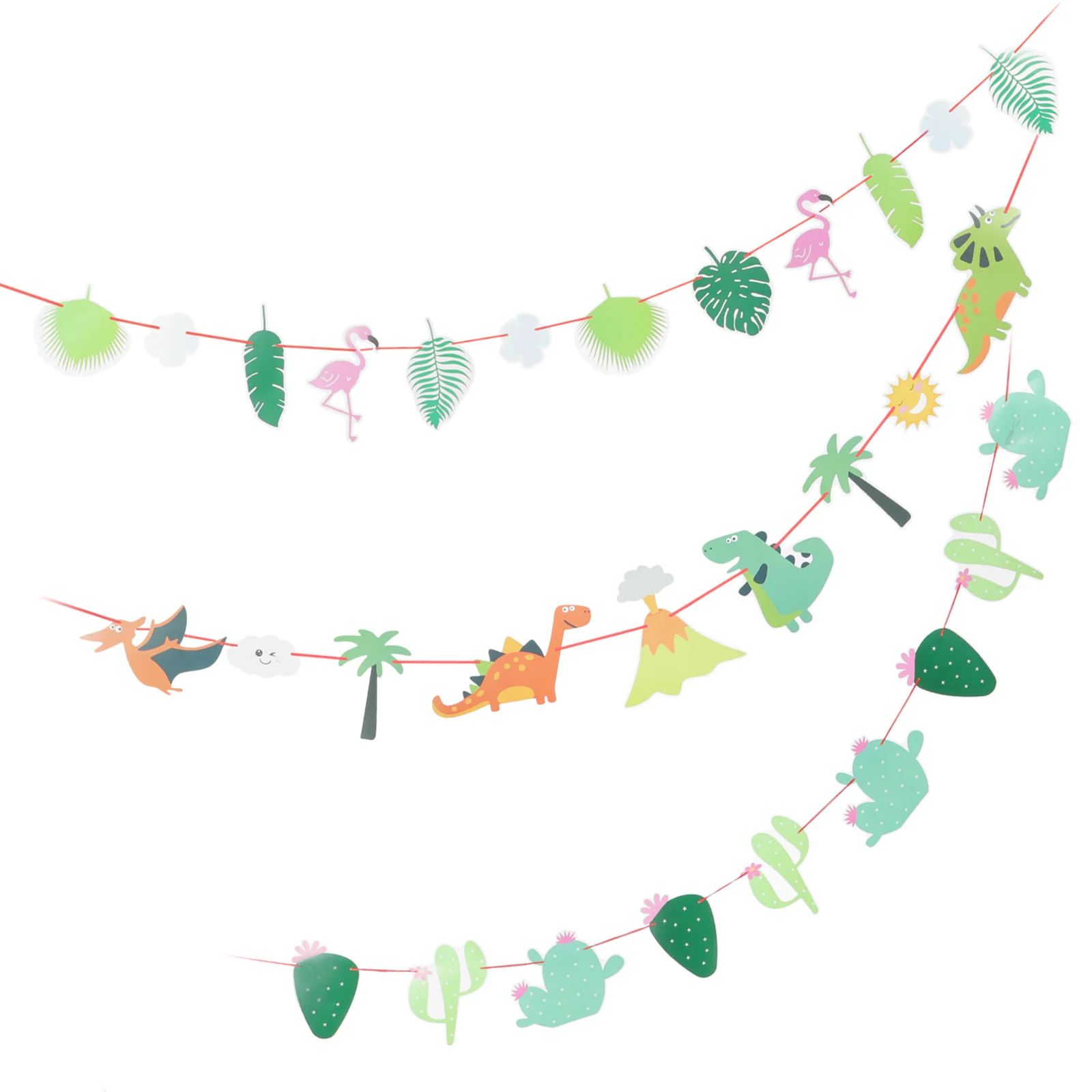 

3 Pcs Pull The Flag Greenery Wreath Green Banner Cactus Tropical Garland Paper Hawaiian Decorations Party Pool Party