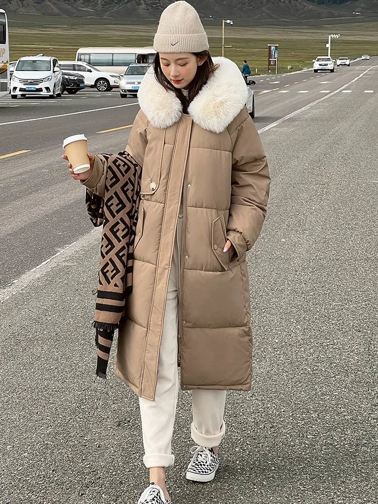 2022 Winter New Women Fur Hooded Long Jacket Parka Warm Cotton Padded Clothes Fashion Loose Coat Elegant Lady Outwear