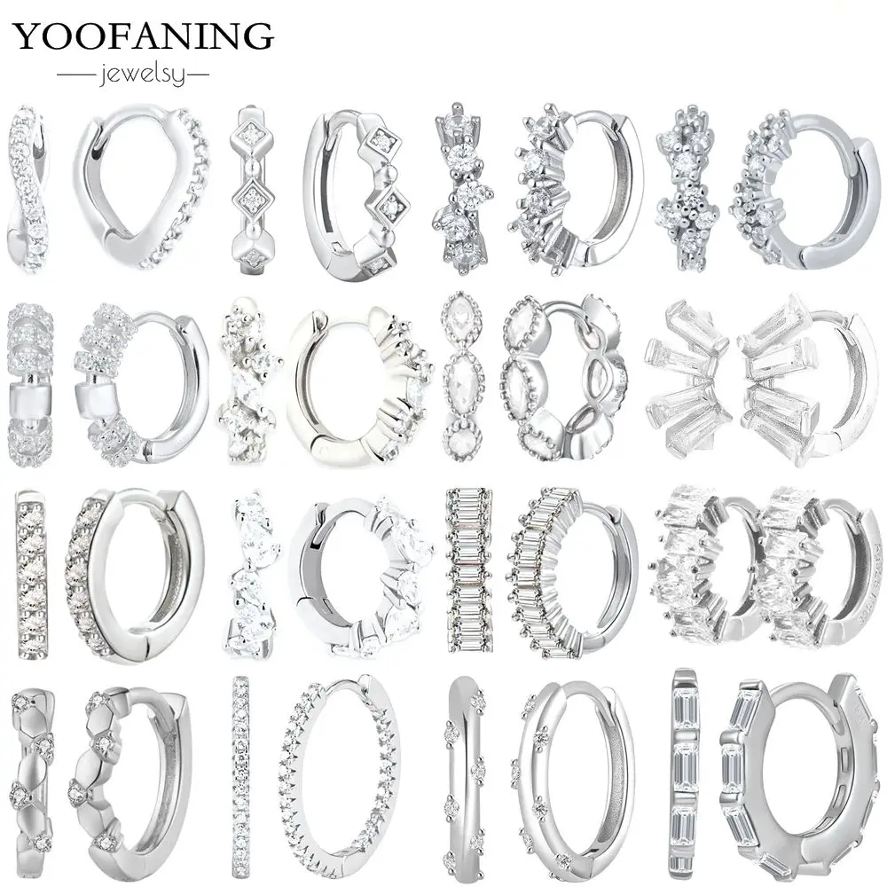 Фото YOOFANING Серьги-кольца из серебра 925 пробы с белыми цирконами, роскошные женские украшения для свадьбы. №1