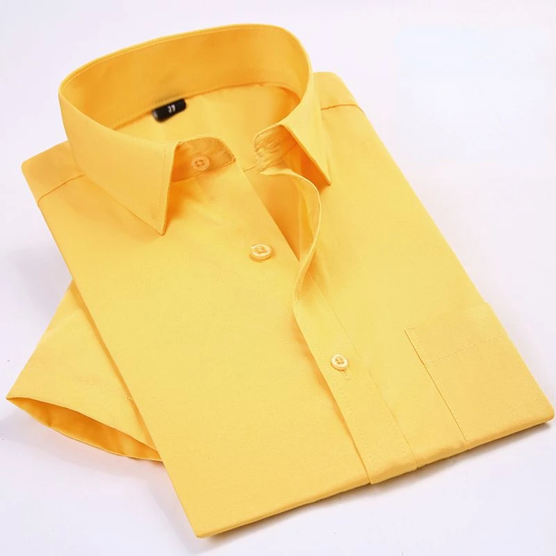 

Plus Size S-8XL Men Dress Shirts Short Sleeve Summer Striped Square Collar Non-iron Regular Fit Business Formal Social White