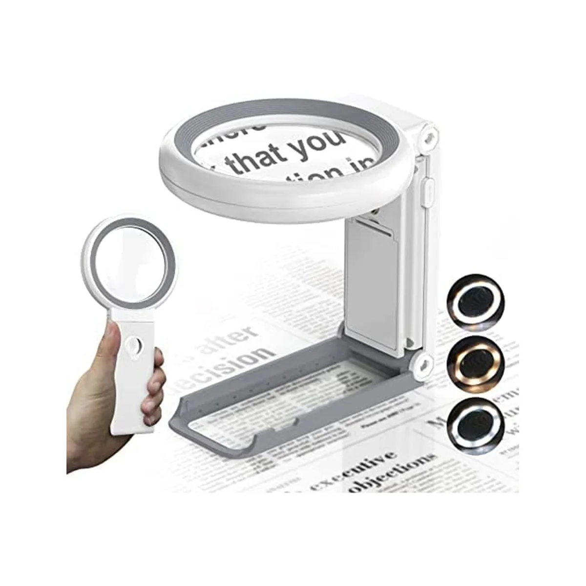 

Magnifying Glass with Light and Stand, 30 x 10 x Foldable Reading Magnifier with 18 LED Light, for Seniors, Jewellers