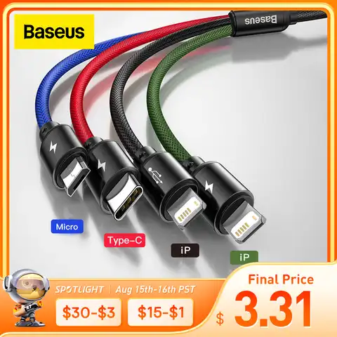 Baseus 3 в 1 USB кабель Тип C кабель для Samsung S20 Xiaomi Mi 9 4 в 1 кабель для iPhone 12X11 Pro Max зарядное устройство Micro USB кабель