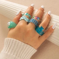 6pcsset colorful fashion resin geometric ring set sweet temperament acrylic knuckle rings for women party jewelry friends gift