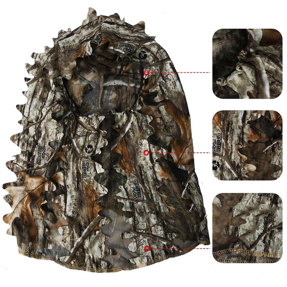 

LOOGU Camouflage Mesh Mask Headgear Camouflage For Hunting Breathable Bird Watching Cap Ghillie Leaves Hunting Equipment