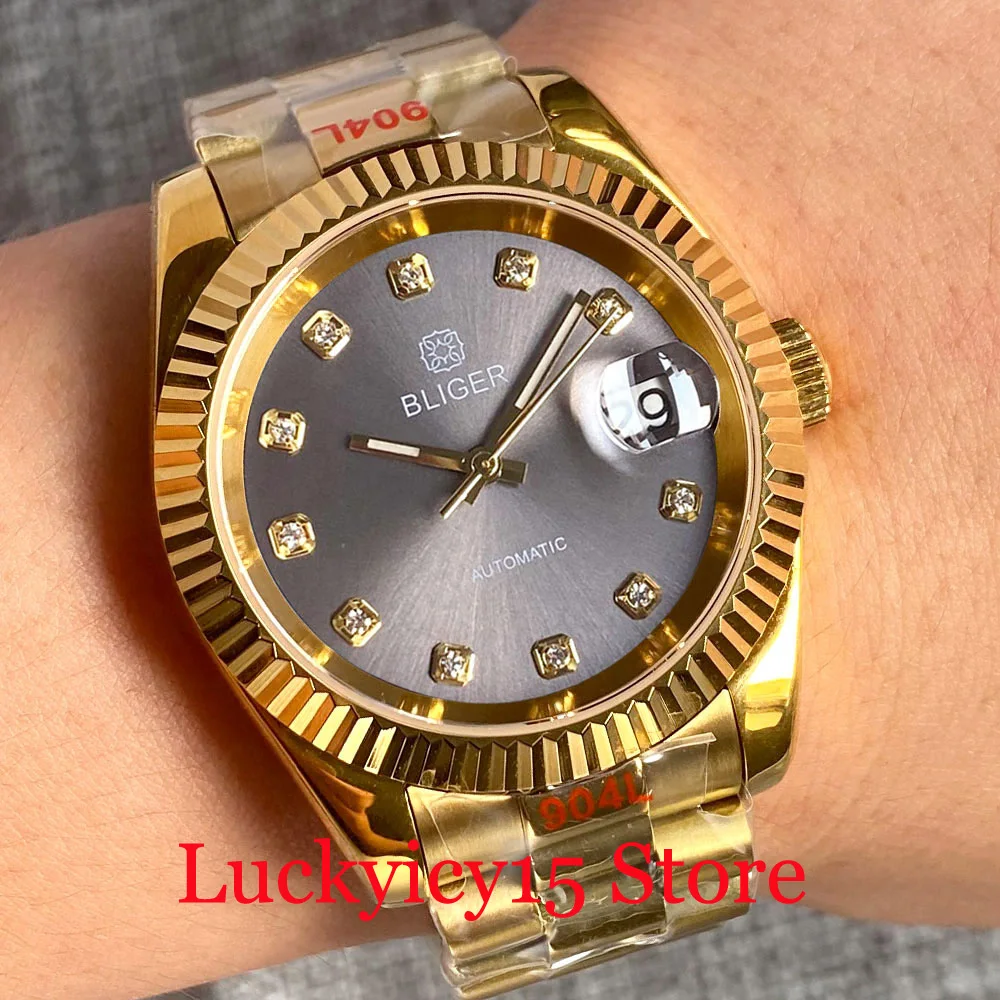 

BLIGER 36 мм/39 мм черный/синий/серый/белый/зеленый циферблат Япония NH35A Move men t Автоматические Мужские часы Мужские наручные часы с золотым ремешком с сапфировым стеклом