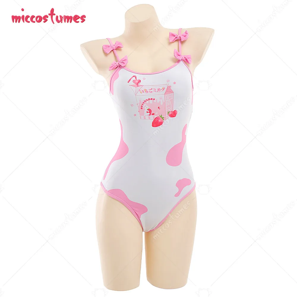 

Miccostumes Swimsuits for Women Pink Cow Pattern Bathing Suit Bowknot Decorated Tummy Control One-piece Swimwear