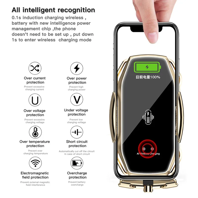 10 Вт автоматическое автомобильное беспроводное зарядное устройство