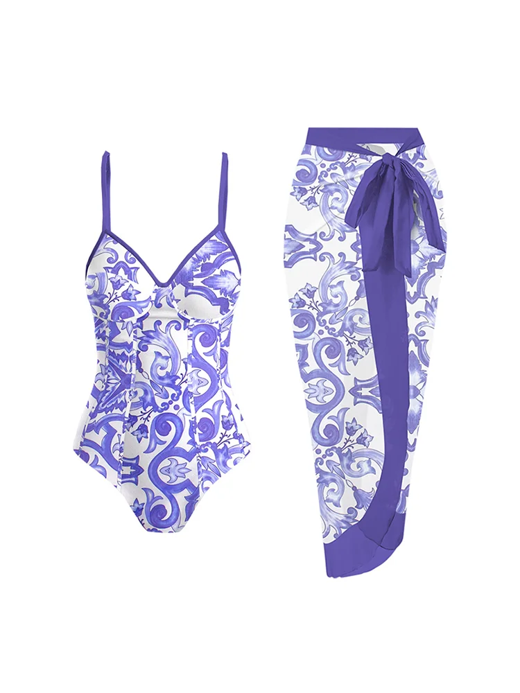 Роскошный Цельный купальник SUNSIREN Женский винтажный элегантный пуш-ап с накидкой