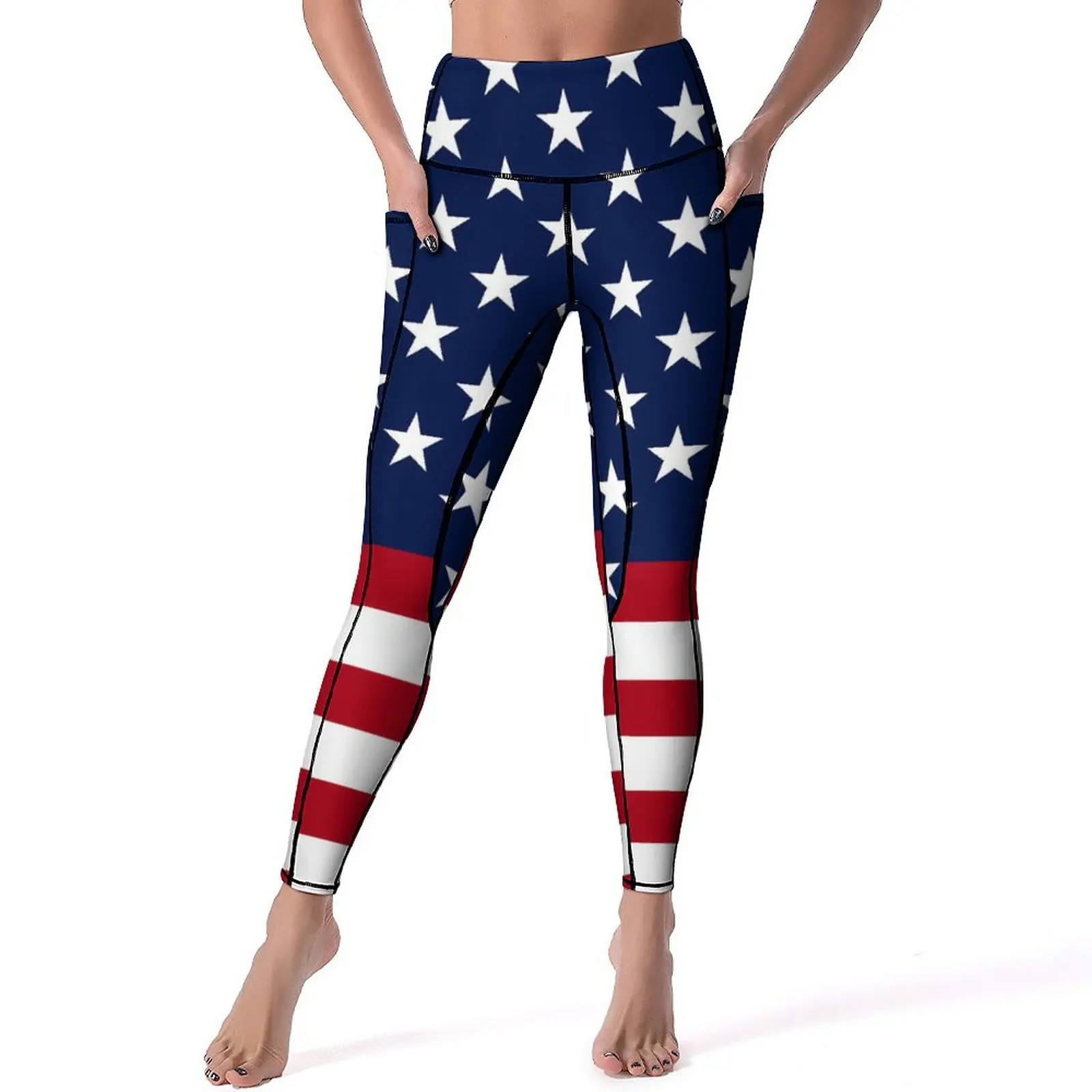 

American Flag Leggings Patriotic Stars and Stripes Fitness Yoga Pants High Waist Aesthetic Leggins Stretchy Design Sports Tights