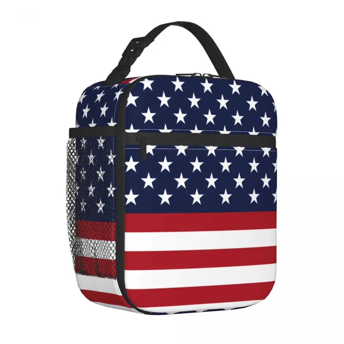 

American Flag Patriotic Lunch Bag Handle Stars and Stripes Capri Food Mesh Pocket Cooler Bag Hot Elegant Clutch Car Thermal Bag