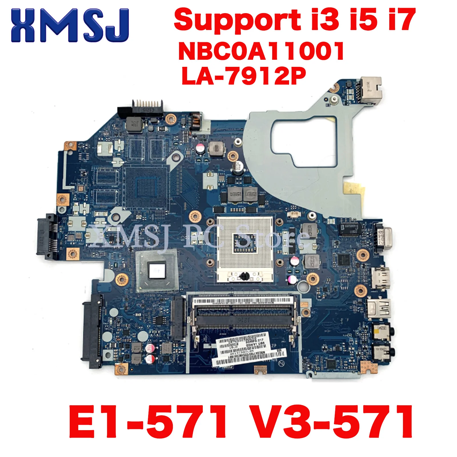 XMSJ NBC0A11001 Q5WV1 LA-7912P Laptop Motherboard for Acer NV56R E1-571 V3-571 HM77 GMA HD 4000 DDR3 Support i3 i5 i7
