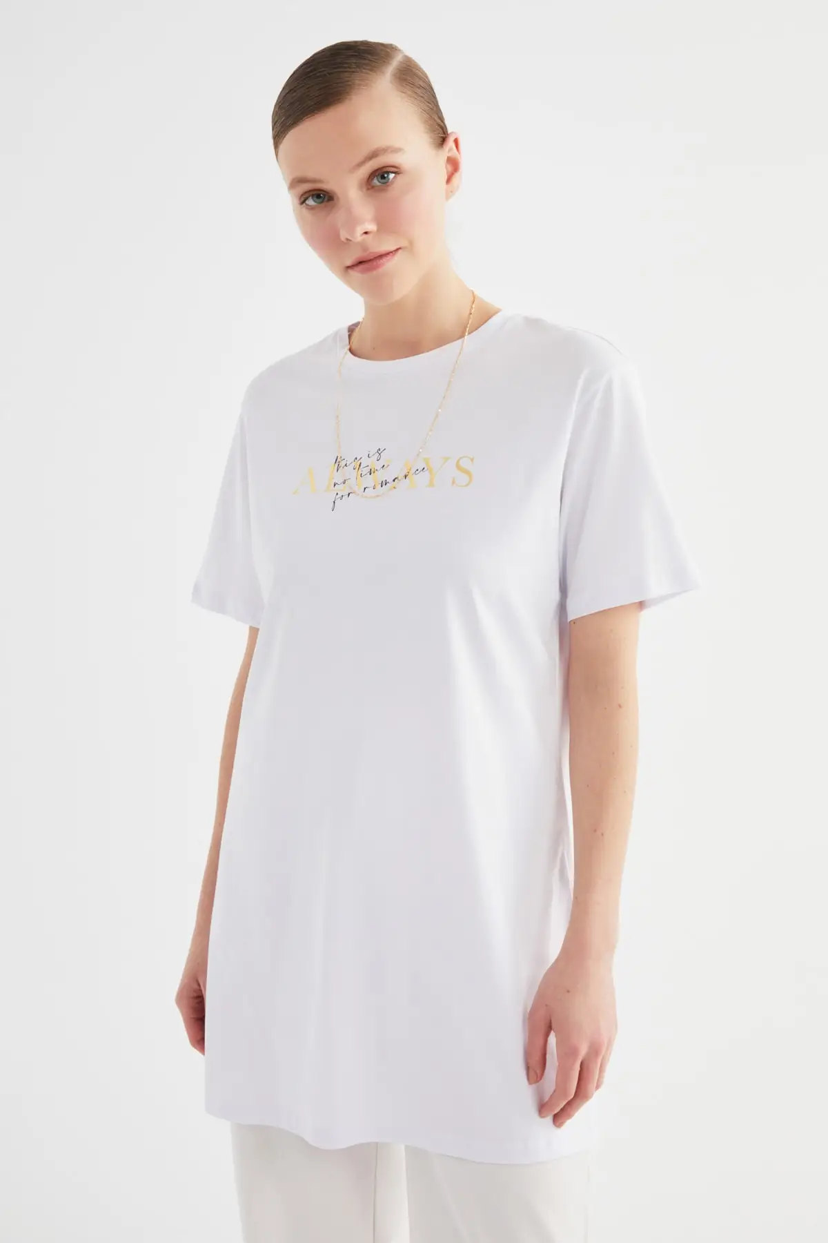 

White Printed Tunic Knit Muslim Tunic 2021 Fashion