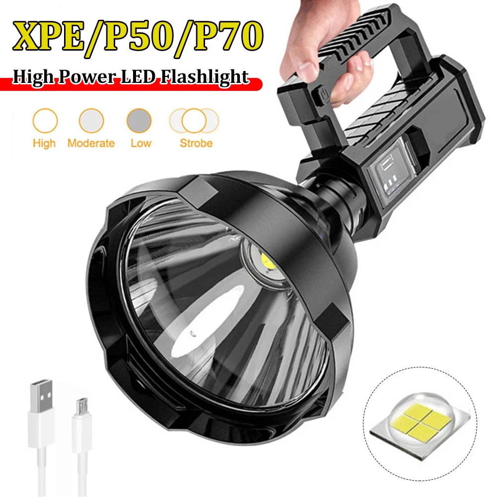 

High Power LED Flashlight Spotlights Portable Waterproof Torch Outdoor Searchlight with Mountable Bracket Emergency Power Bank
