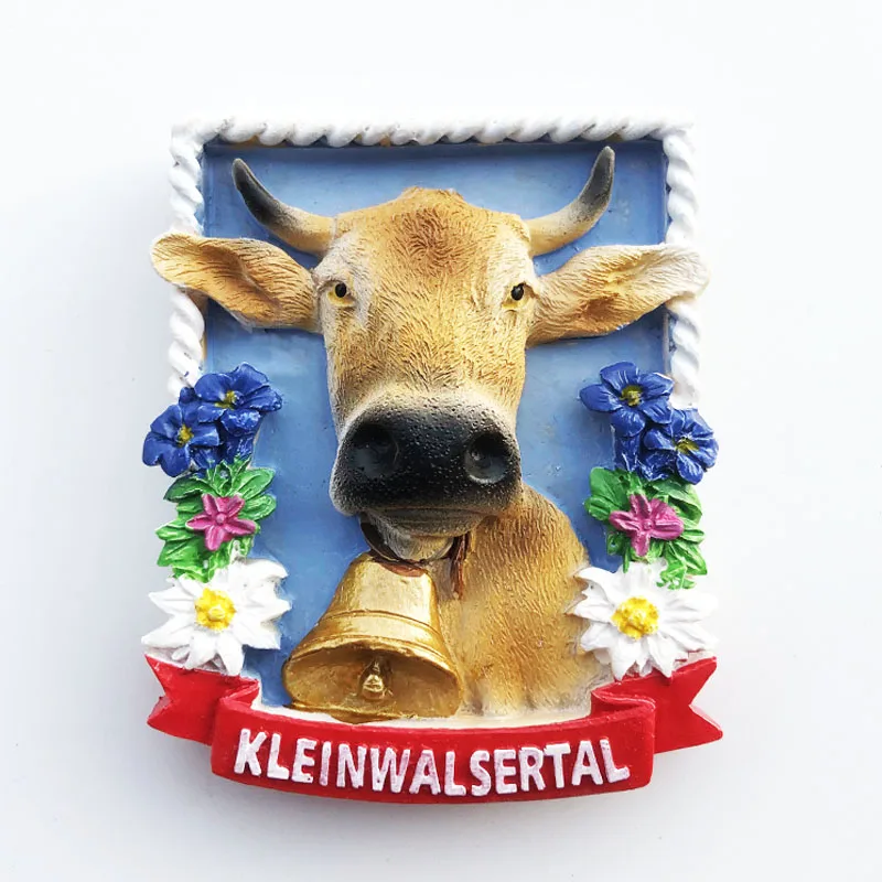 

QIQIPP Austria Magnet Fridge Magnet Klimwasat Tourist Memorial Decoration Stereoscopic Cow Head Painted Craft Gifts