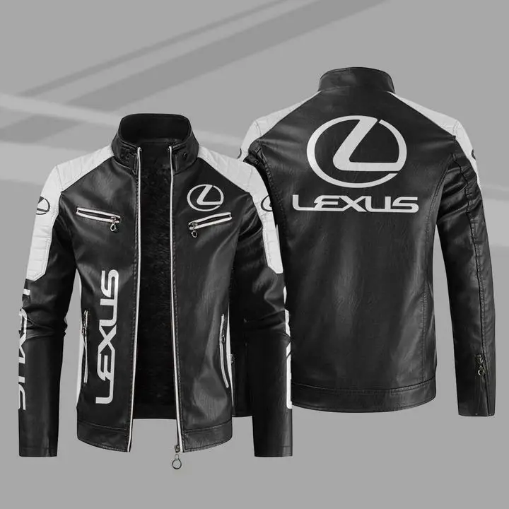 

New Men's PU Leather Winter Lexus Car Logo Fashion Motorcycle Bomber Zipper Long Sleeve Jacket Outwear Keep Warm Male Coat