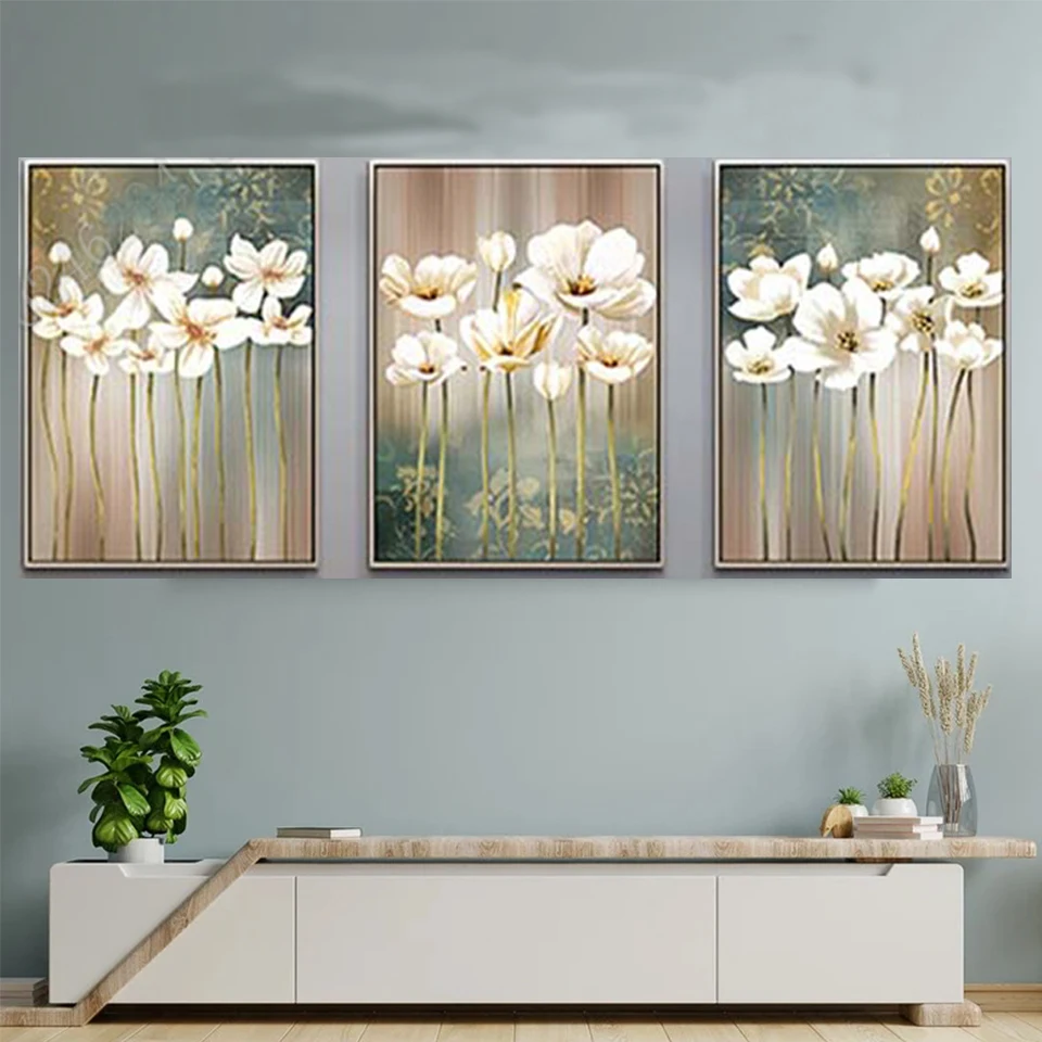 

Набор для алмазной вышивки «сделай сам», набор из 3 предметов с белыми орхидеями, полными квадратными и круглыми цветами, 5d Мозаика из страз, ...