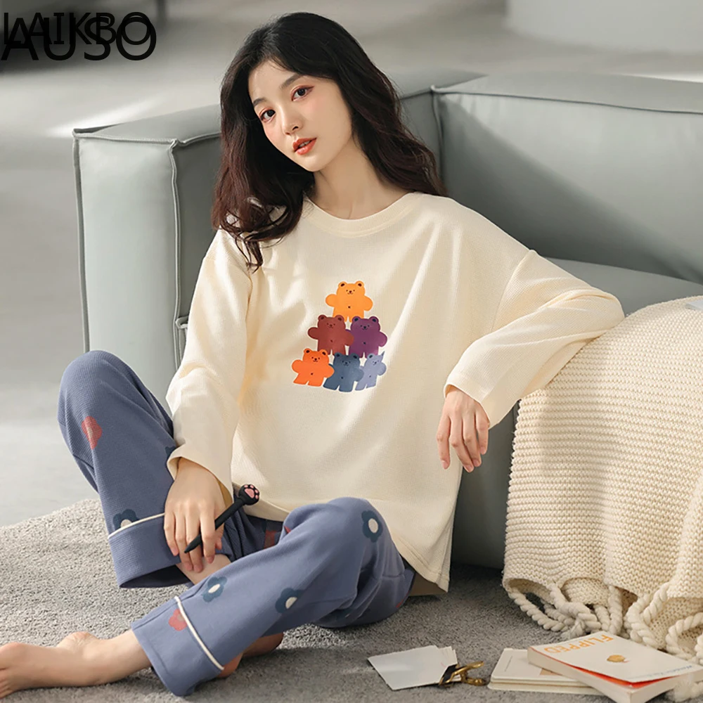 

Warm Sleepwear Women's 100% Cotton Nightie Pjamas Pajamas For Women Winter Pajama Sets Winter Print Nightwear Suit