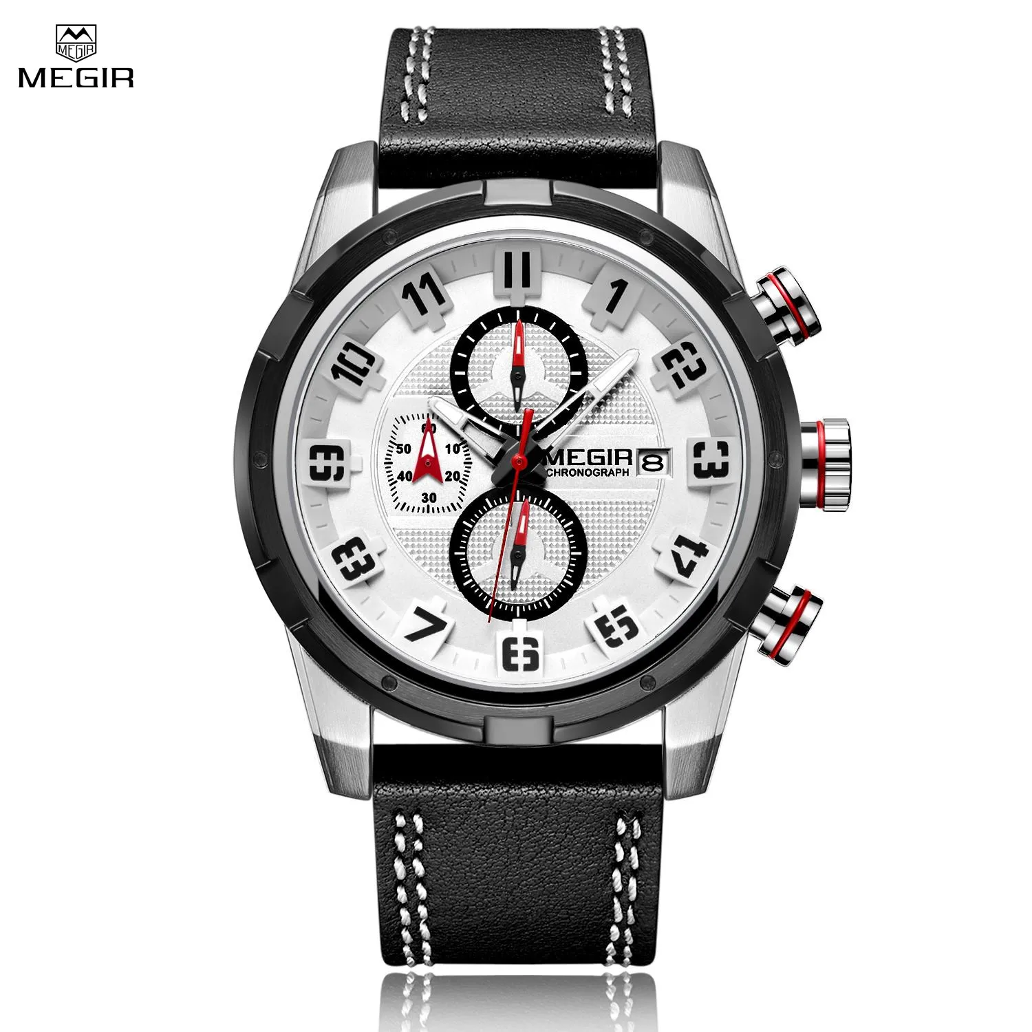 

MEGIR Creative Chronograph Sport Watch Men Clock Leather Quartz Men Wrist Watches Time Hour Army Military Wristwatches Relogios