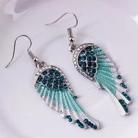 fashion exquisite colorful angel wings pendant earrings vintage elegant temperament crystal feather earrings for women jewelry