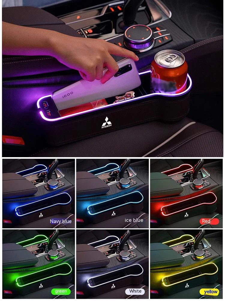 Фото Для Mitsubishi Outlander Pajero Asx Lancer EX Evolution X Ralliart Автомобильный USB-зарядка Цветной светильник Чехол для хранения сиденья Коробка для зазора сиденья №1