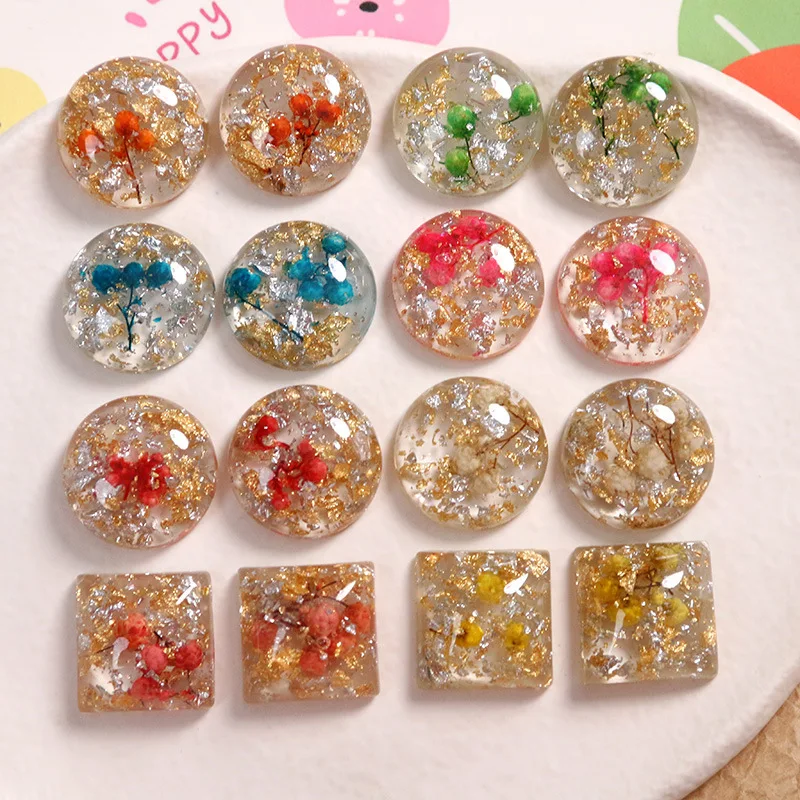 

5pcs semi-transparent gold foil, windbell flower, dried flower, square cabochon, diy resin accessories, earrings, hairpin