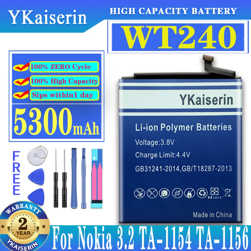 

YKaiserin Battery For Nokia 3.2 TA-1156 TA-1159 TA-1164 5300mAh WT240 WT 240 Mobile Phone + Gift Tools