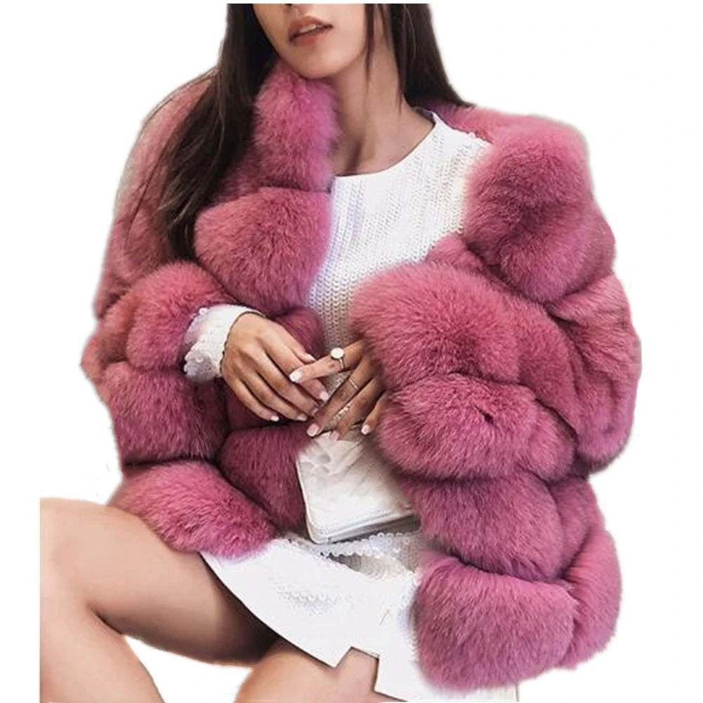 Women Winter Outwear New Luxury Faux Fox Fur Coat Fluffy Faux Fur Coat Jacket Casual Long Sleeve Furs Coat Overcoat