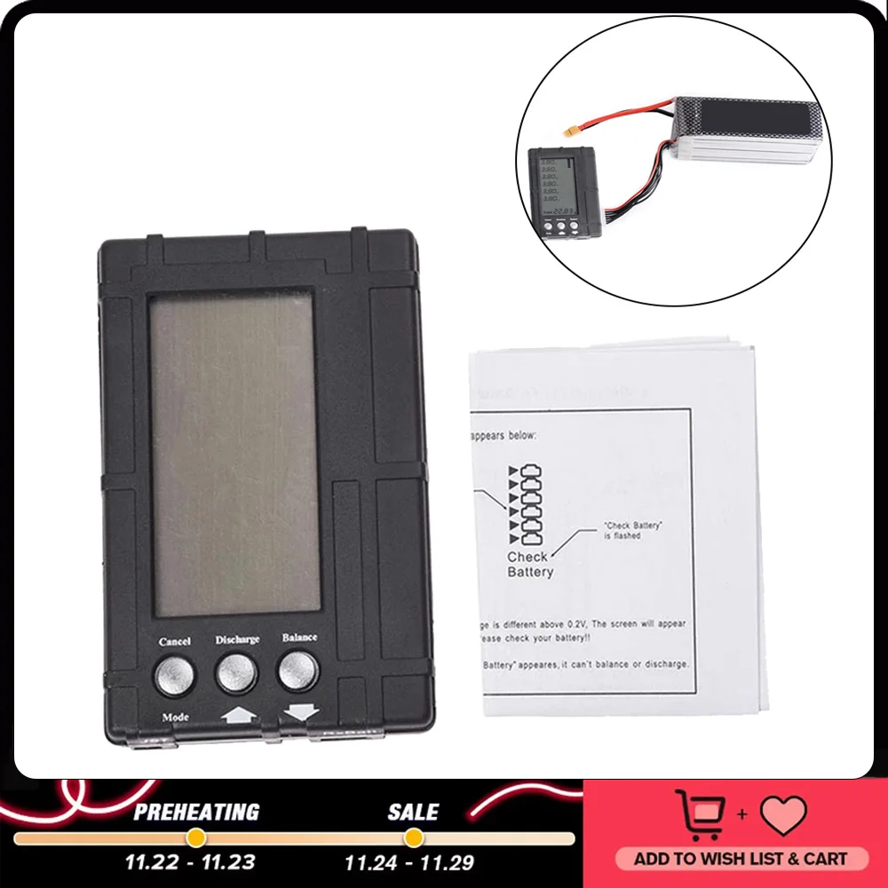 

3 in 1 LCD Battery LiPo/LiFe 2-6s Balancing Discharger Voltage Meter Tester LCD Screen Register JST Connector for RC Model