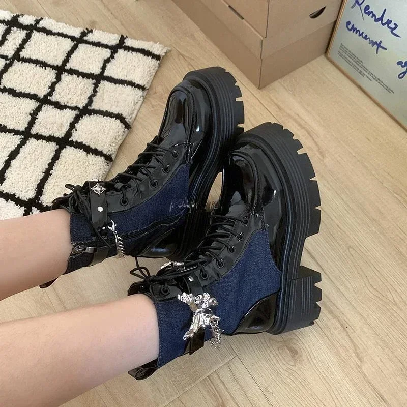 Ankle Boots for Women Chunky Platform New In Booties Autumn High Quality Y2k Spring 2024 Woman Short Shoes On Promotion Pu Goth