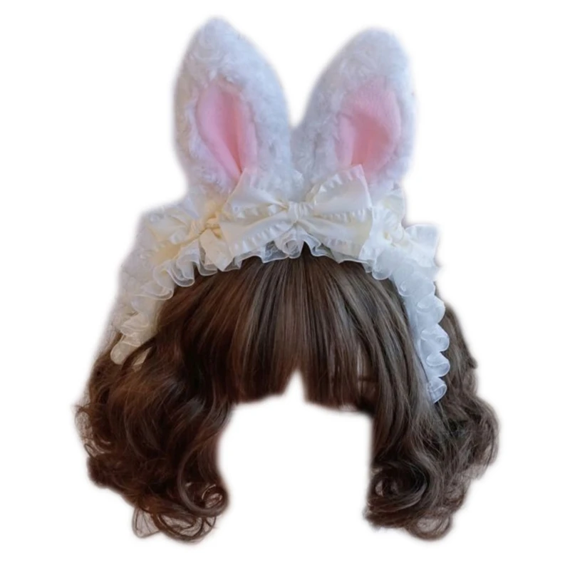 

Plush Rabbit Ears Headband for Women Girls Cute Bunny Ear Headwear Party Favor Cosplay Costume Accessory for Christmas T8NB