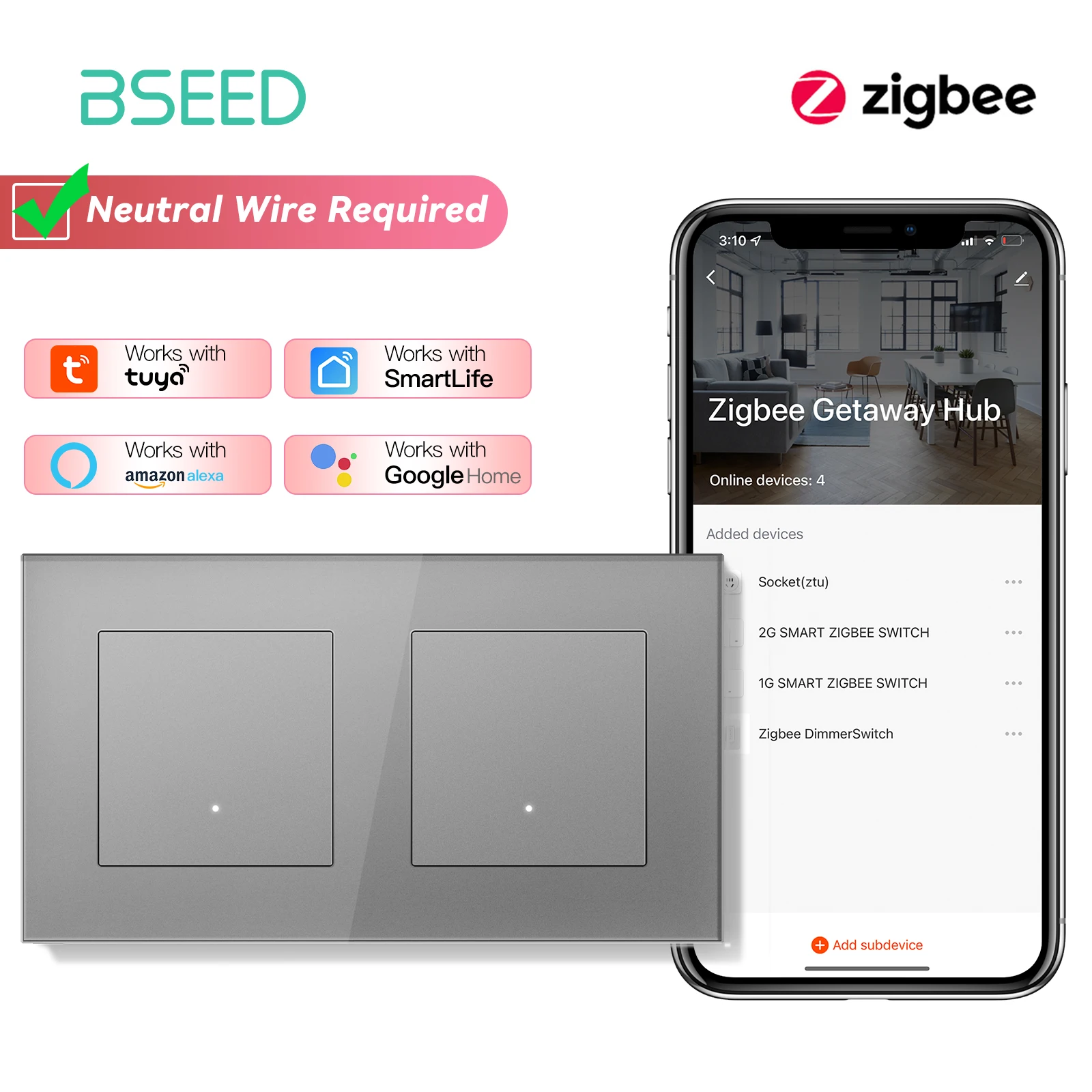 

Умный выключатель света BSEED ZigBee желтый