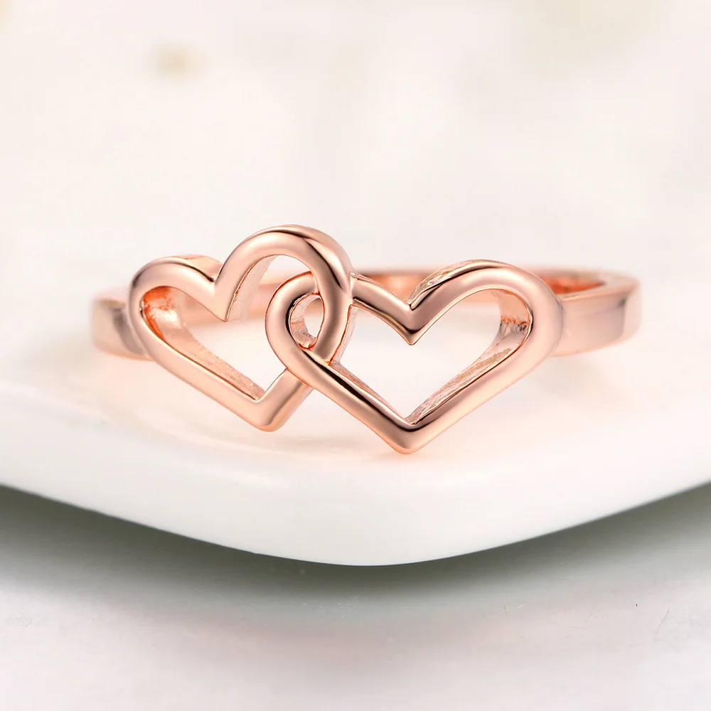 

Rings for Women Fashion Double Heart Lover's Rose White Gold Color Valentine's Day Engagement Marriage Jewelry Gifts