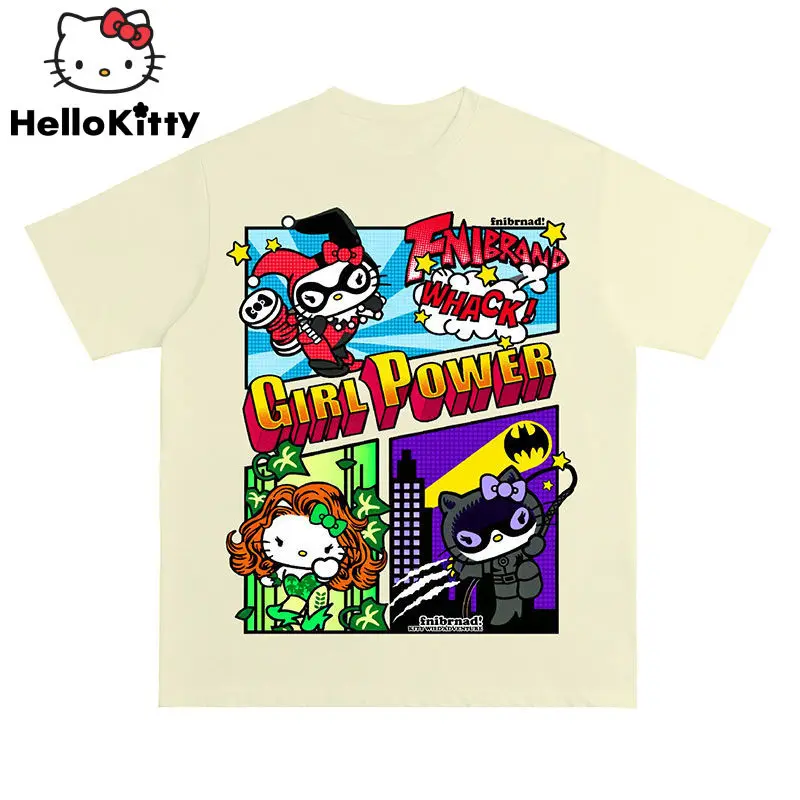 

Sanrio Harajuku Hello Kitty Printed Women T-shirt American Street Trend Short Sleeve Students Summer Fashion Versatile Tees Tops