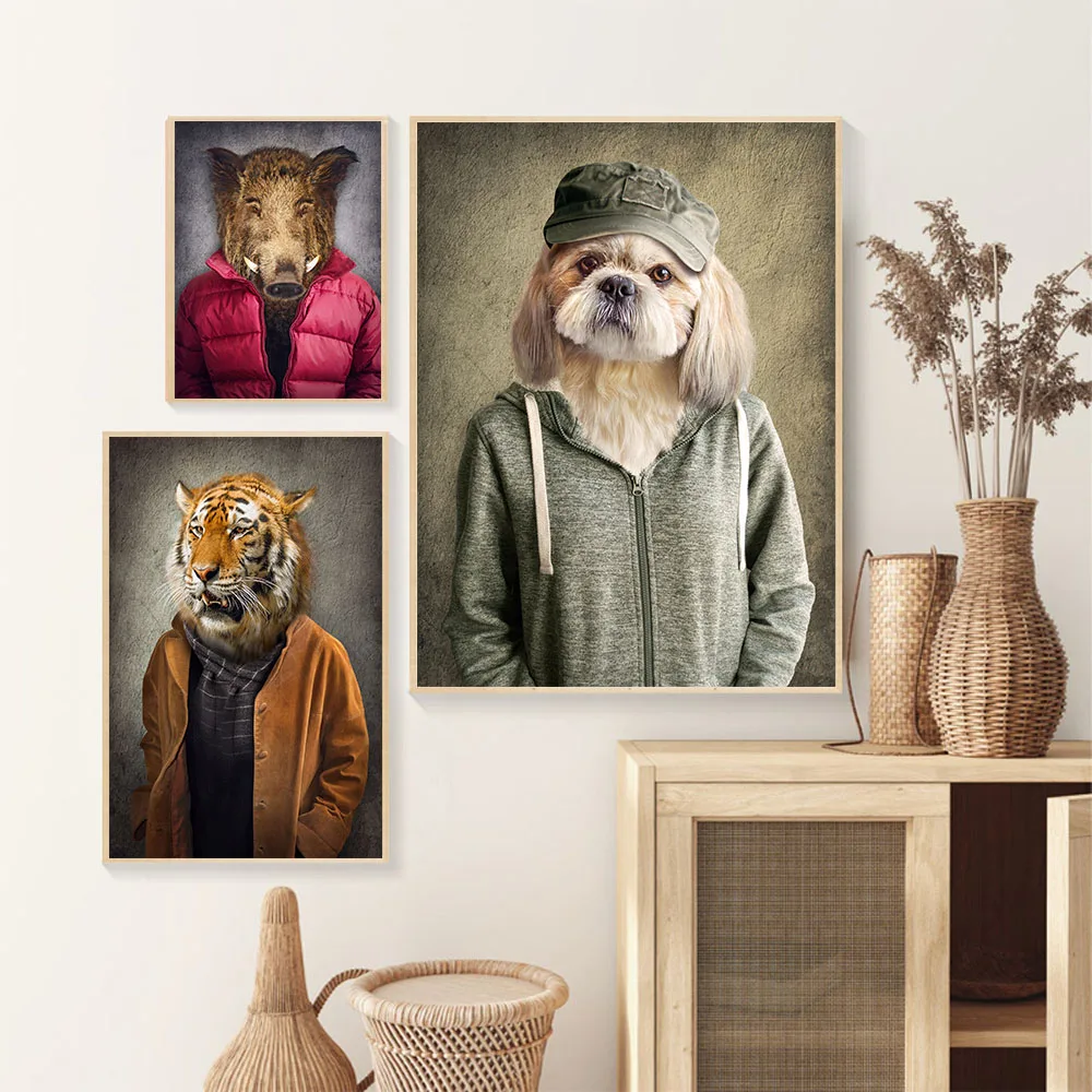 

Fashion art funny animal head canvas abstract figure office wall art poster living room bedroom corridor home decoration mural