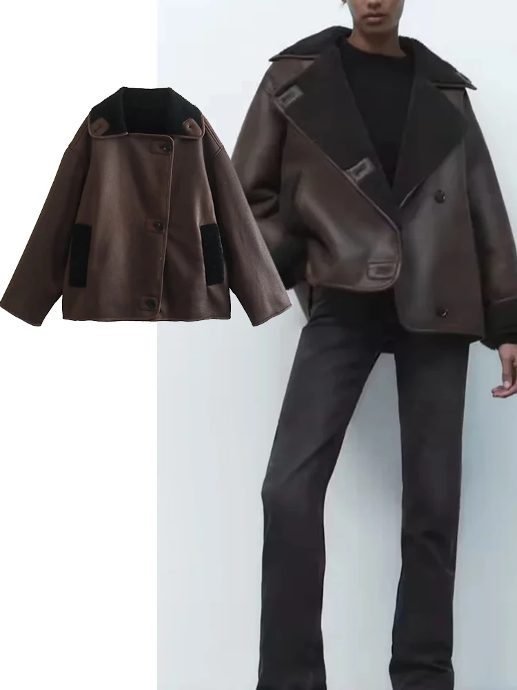 

Куртка зимняя женская двусторонняя с начесом и длинным рукавом