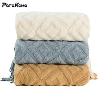 parakoma tassel knitted woven blankets throw green cream color sofa throw cozy chunky nordic blanket bed spread home decor
