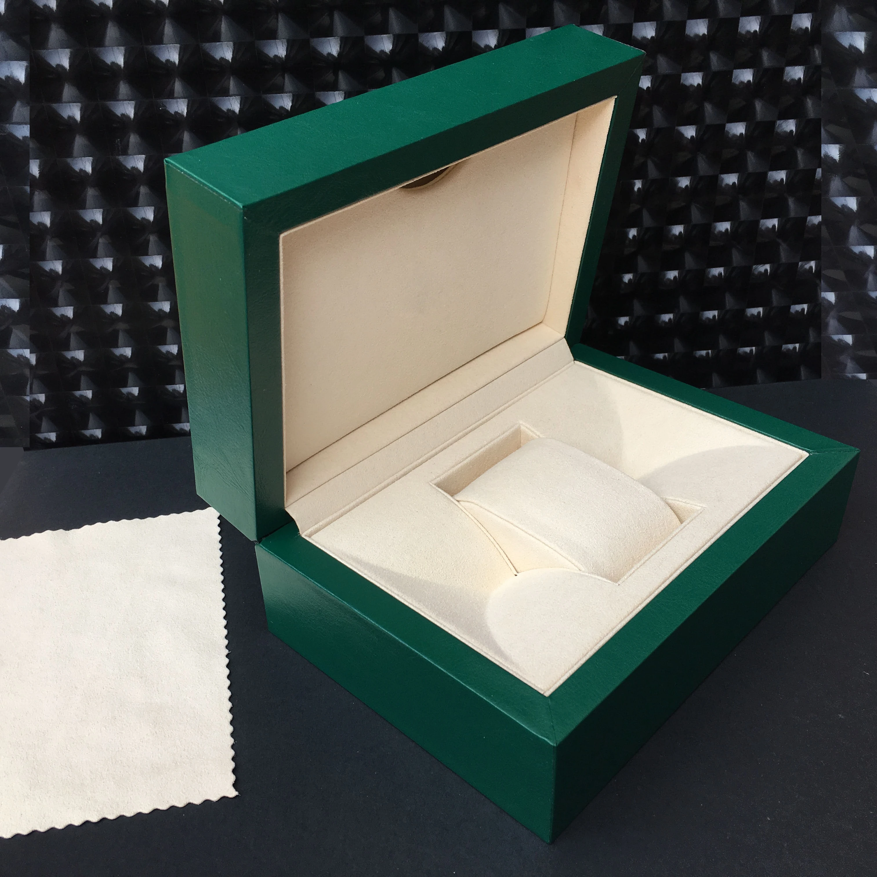

Original Correct Matching Papers Security Card Gift Box Bag Top Green Wood Watch Boxes Booklets Watches Free Print Custom Card